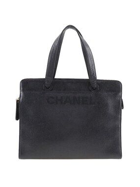 Chanel Logo Caviar Leather Black Handbag